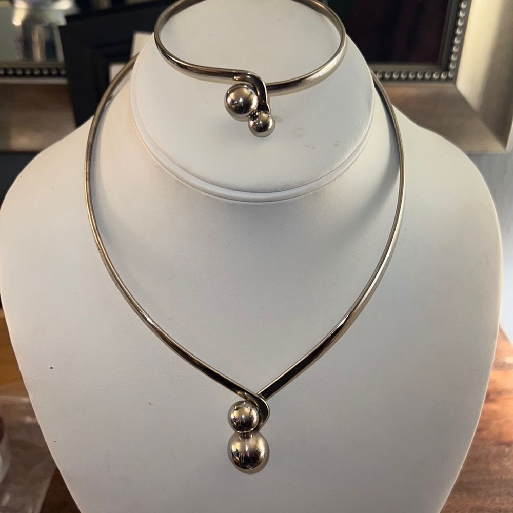Matching Solid Silver Modernist Choker Necklace A… - image 1